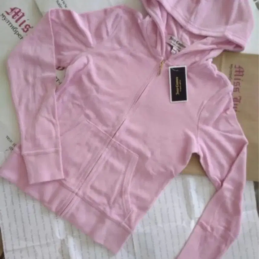 [BUNJANG] Juicy Couture Pink Velour Zip-Up Hoodie / Juicy Couture 쥬시꾸뛰르 영핑크 후드집업 핑크 맨투맨