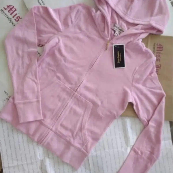 [BUNJANG] Juicy Couture Pink Velour Zip-Up Hoodie / Juicy Couture 쥬시꾸뛰르 영핑크 후드집업 핑크 맨투맨