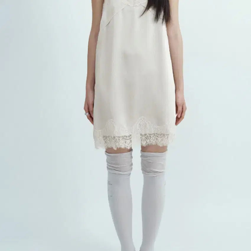 [BUNJANG] Milowoman Crease Lace Midi Dress Beige / (새상품) 밀로우먼 크리즈 레이스 미디 드레스