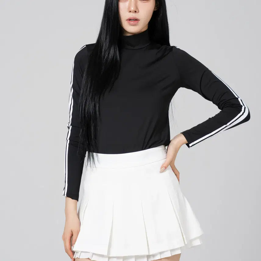 [BUNJANG] Women's Golf Wear Printed Collar Innerwear Basic T-shirt / 여성골프웨어 라운딩 필드룩 골프복 소매 나염 폴라 이너웨어 기본티셔츠