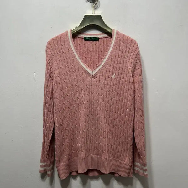 [BUNJANG] Beanpole Pink Cable Knit V-Neck Sweater Size 100 / 빈폴 핑크 케이블 V넥 니트 100사이즈