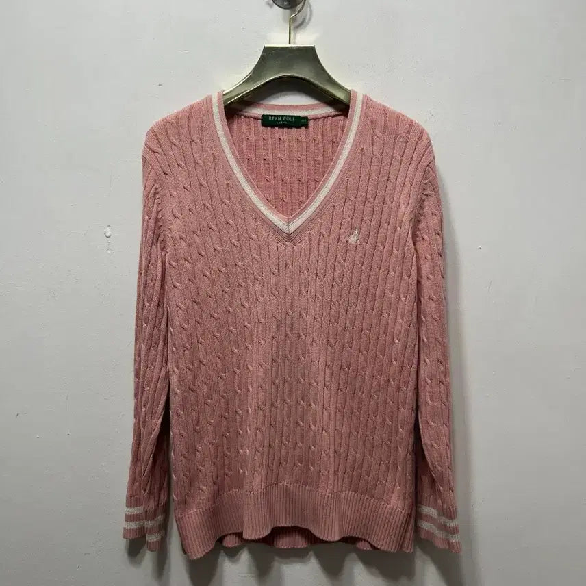 [BUNJANG] Beanpole Pink Cable Knit V-Neck Sweater Size 100 / 빈폴 핑크 케이블 V넥 니트 100사이즈
