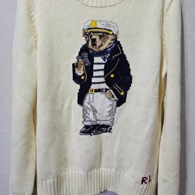 [BUNJANG] Polo Ralph Lauren White Teddy Bear Knit Sweater L / 정품 폴로 랄프로렌 화이트 곰돌이 니트 100 / L