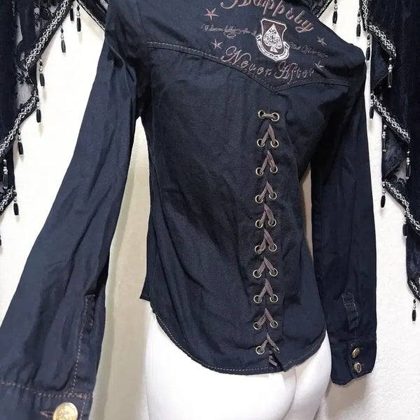 [BUNJANG] Cecil McBee Western Eyelet Shirt / 세실맥비 금장 웨스턴 아일렛 셔츠 오네갸루 펑크 y2k d.i.a 핀터
