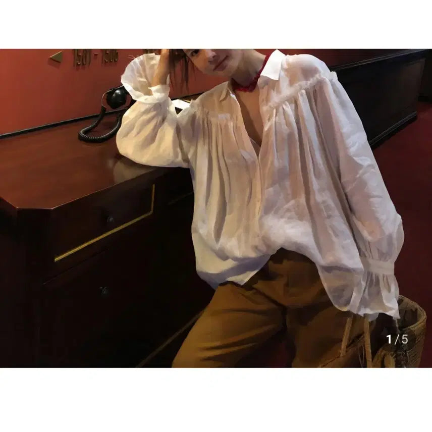 [BUNJANG] Inpairs French Frill Blouse Shirt - Ivory, S / 인페어즈 프렌치 프릴 블라우스 셔츠 - 아이보리,S