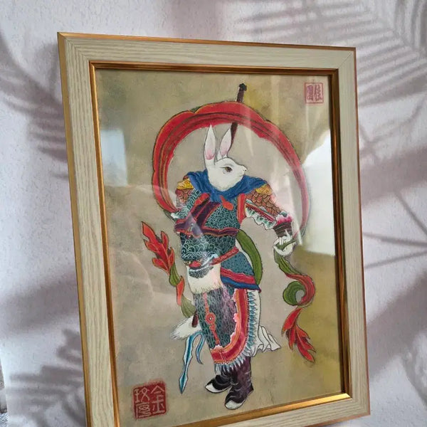 [BUNJANG] Korean Folk Painting (Minhwa) Zodiac Rabbit Framed Artwork by Kim Min-seo / 12지신 토끼띠 민화 그림 액자