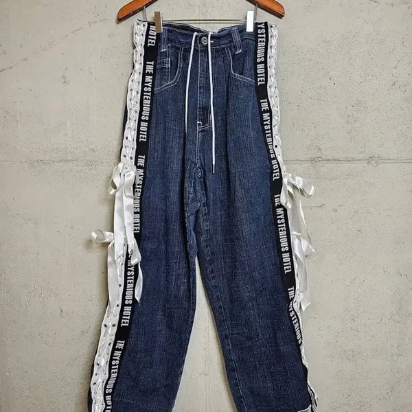 [BUNJANG] The Mysterious Hotel Lace Detail Custom Denim Pants / (새상품)더미스테리어스호텔 레이스 디테일 커스텀 웨딩 데님 팬츠