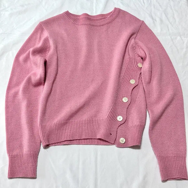 [BUNJANG] Side Slit Diagonal Button Knit / 사이드 슬릿 사선 버튼 단추 니트