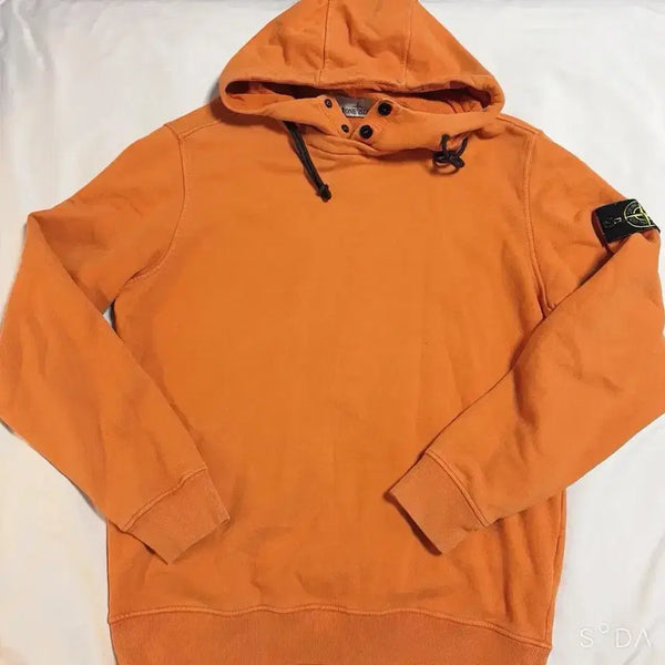 [BUNJANG] Stone Island Two-Button Orange Hoodie M / 스톤아일랜드 투버튼 오렌지 후드티 M