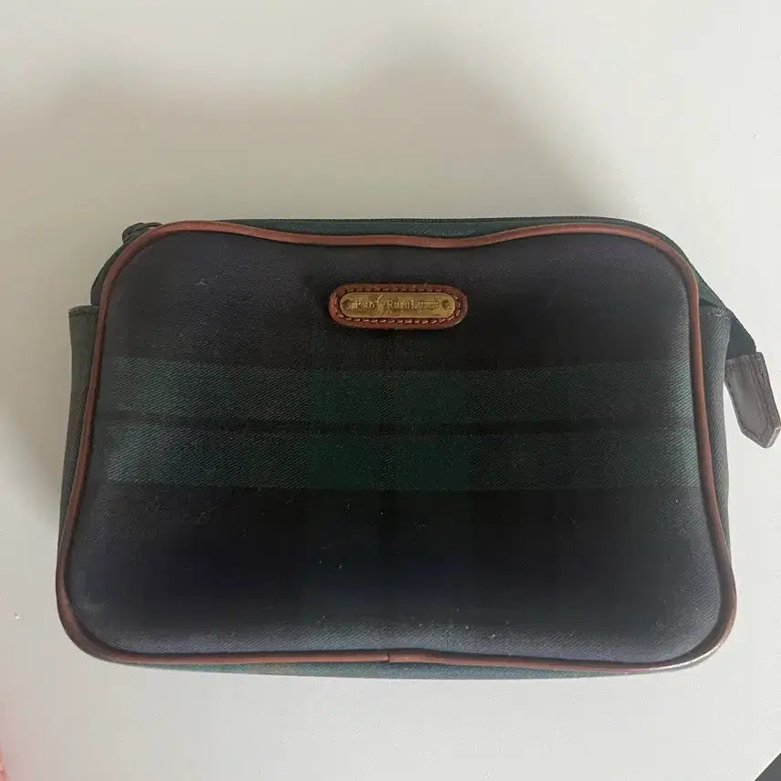 [BUNJANG] Polo Ralph Lauren Black Watch Tartan Check Pouch with Leather Trim / 폴로 랄프로렌 블랙워치 체크 파우치