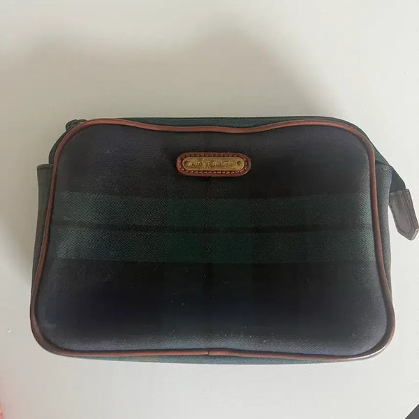 [BUNJANG] Polo Ralph Lauren Black Watch Tartan Check Pouch with Leather Trim / 폴로 랄프로렌 블랙워치 체크 파우치