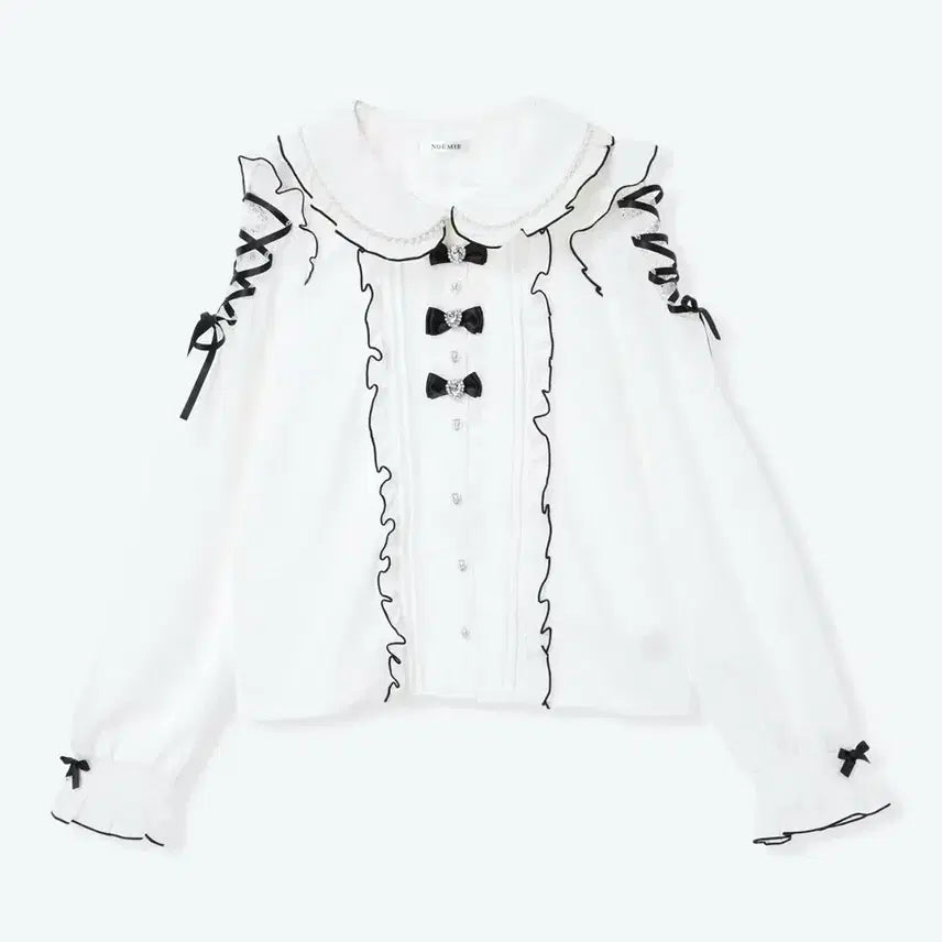 [BUNJANG] Noemie 3-Row Ribbon Blouse (Black/White) / 노에미 noemie 3연 리본 블라우스 블랙 화이트 양산형 지뢰계 양지뢰