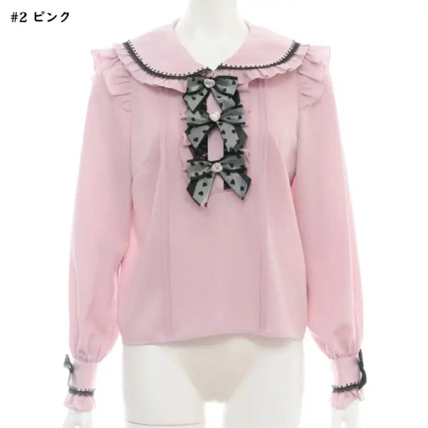 [BUNJANG] Secret Honey 3-Tier Ribbon Over Blouse Pink / 시크릿허니 하트 3연리본 오버블라우스 핑크 시허니 양산형 지뢰계 양지뢰