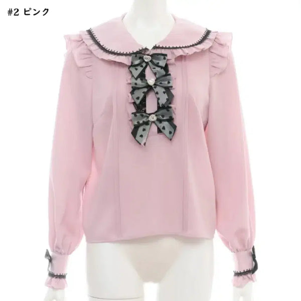 [BUNJANG] Secret Honey 3-Tier Ribbon Over Blouse Pink / 시크릿허니 하트 3연리본 오버블라우스 핑크 시허니 양산형 지뢰계 양지뢰