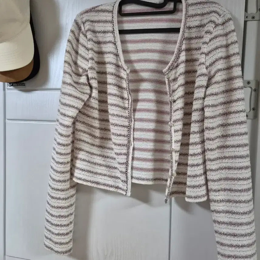 [BUNJANG] Striped Tweed Women's Cardigan / 줄무늬 트위드 여성 가디건