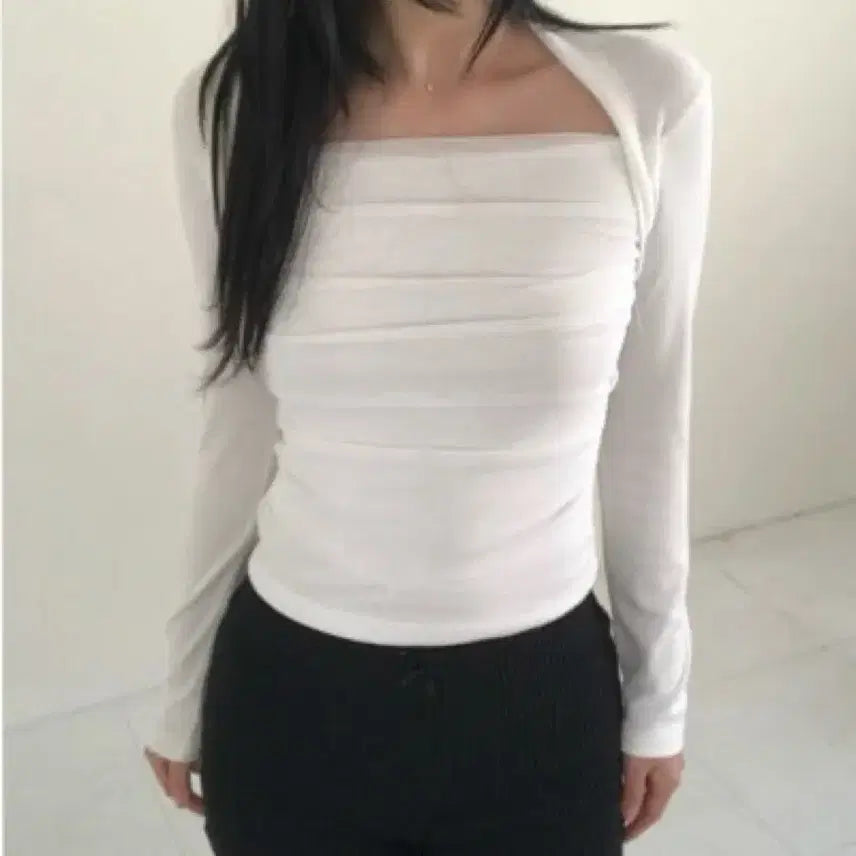 [BUNJANG] SHA Chiffon Bolero T-shirt / (새상품) 샤 쉬폰 볼레로 티셔츠