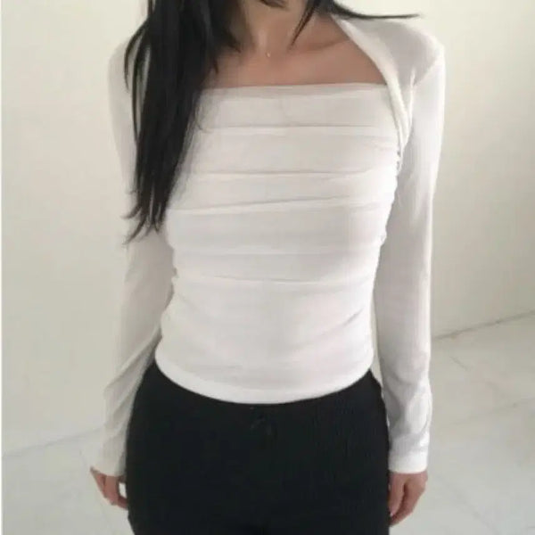 [BUNJANG] SHA Chiffon Bolero T-shirt / (새상품) 샤 쉬폰 볼레로 티셔츠