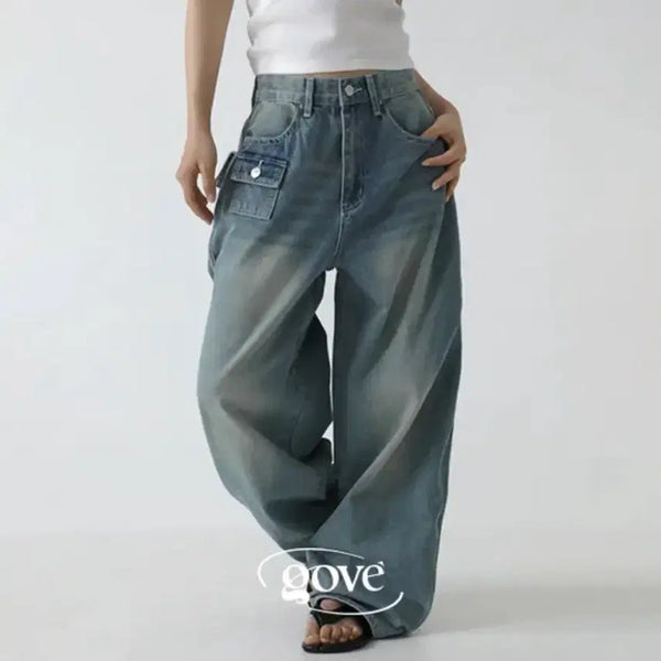 [BUNJANG] Gogosing Washed Wide Denim Pants (Sealed New) / (미개봉 새상품) 고고싱 워싱 와이드 데님 팬츠