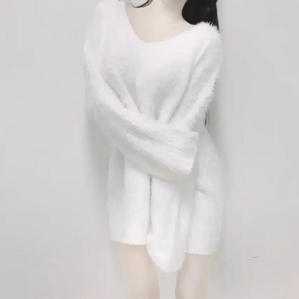 [BUNJANG] Your Roses Angora V-Neck Knit Dress / 유어로즈 보호본능 브이넥 앙고라 원피스 니트 발레코어 발레리나