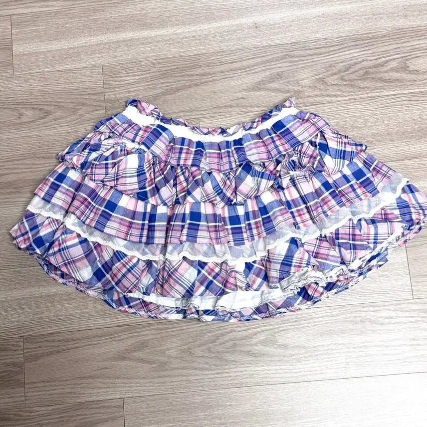[BUNJANG] Tralalala Culottes Check Lace Skirt Pink Mint / 트랄랄라 큐롯 체크 레이스 스커트 핑크 민트 히메갸루
