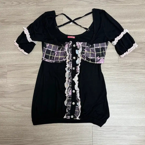 [BUNJANG] Glamorous Jane Onegyaru Black Lace Blouse / 글래머러스제인 오네갸루 탑 블랙 레이스 블라우스 마즈