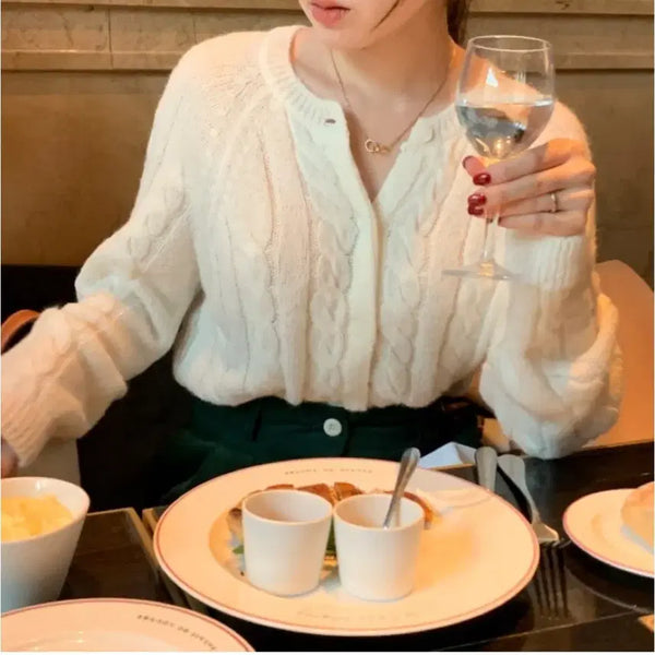 [BUNJANG] Thisisneverthat Mohair Cable Knit Cardigan Ivory / 디스이즈 봄 모헤어 꽈배기 케이블 니트 가디건 아이보리 어베인 뮤트크레메