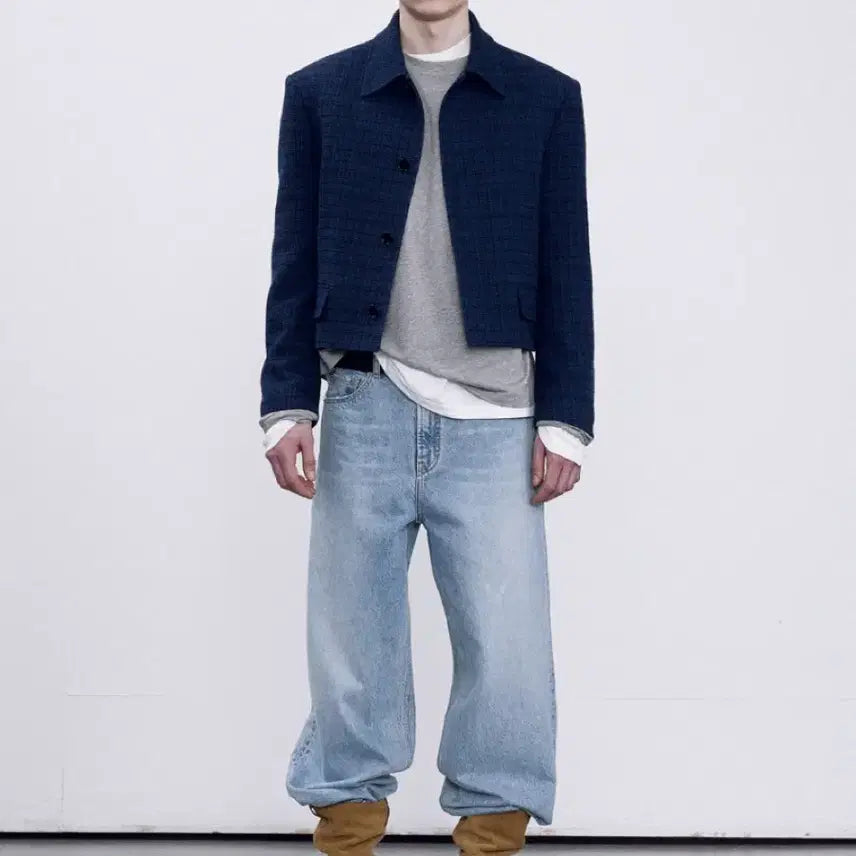 [BUNJANG] Recto Icaro Tweed Jacket Blue L / 렉토 이카로 트위드 자켓 블루 L size