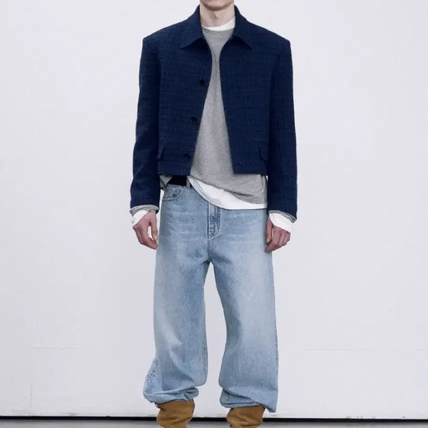[BUNJANG] Recto Icaro Tweed Jacket Blue L / 렉토 이카로 트위드 자켓 블루 L size
