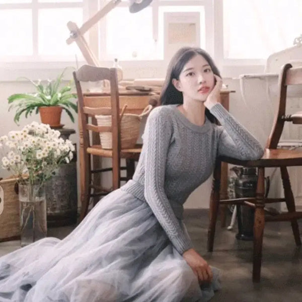 [BUNJANG] Milk Cocoa Knit Long Dress (Beige) / 밀크코코아 니트 롱원피스(베이지)