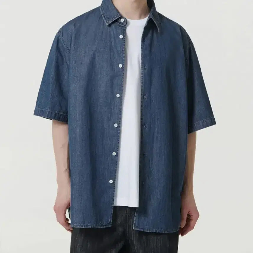[BUNJANG] Musinsa Standard Relaxed Short Sleeve Denim Shirt Medium Indigo / 무탠다드 릴렉스드 반소매 데님 셔츠 [미디엄 인디고]