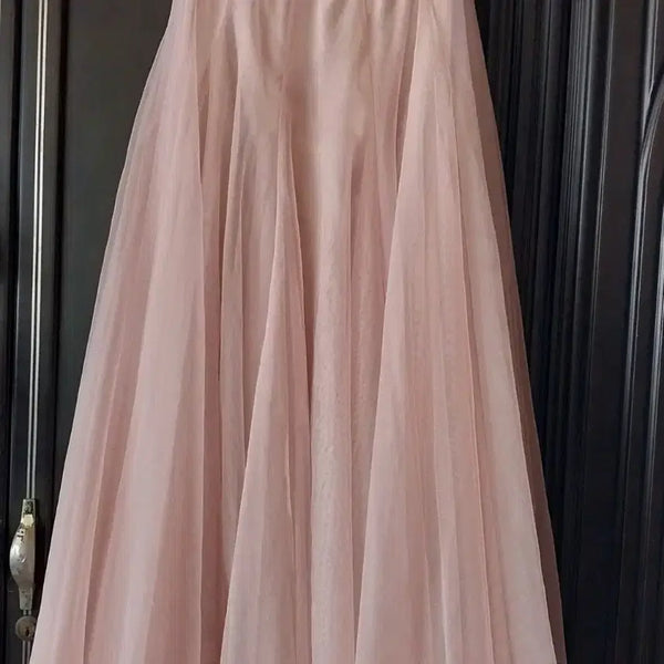 [BUNJANG] Pink Tulle A-Line Long Skirt / 살구색 밴드 샤스커스