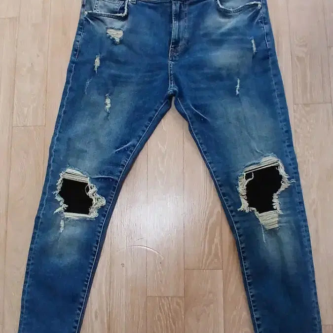 [BUNJANG] Zara Women's Skinny Fit Stretch Denim Jeans with Knee Patches / 자라 Zara 럭셔리 무릎패치 스키니 스판 데님 34