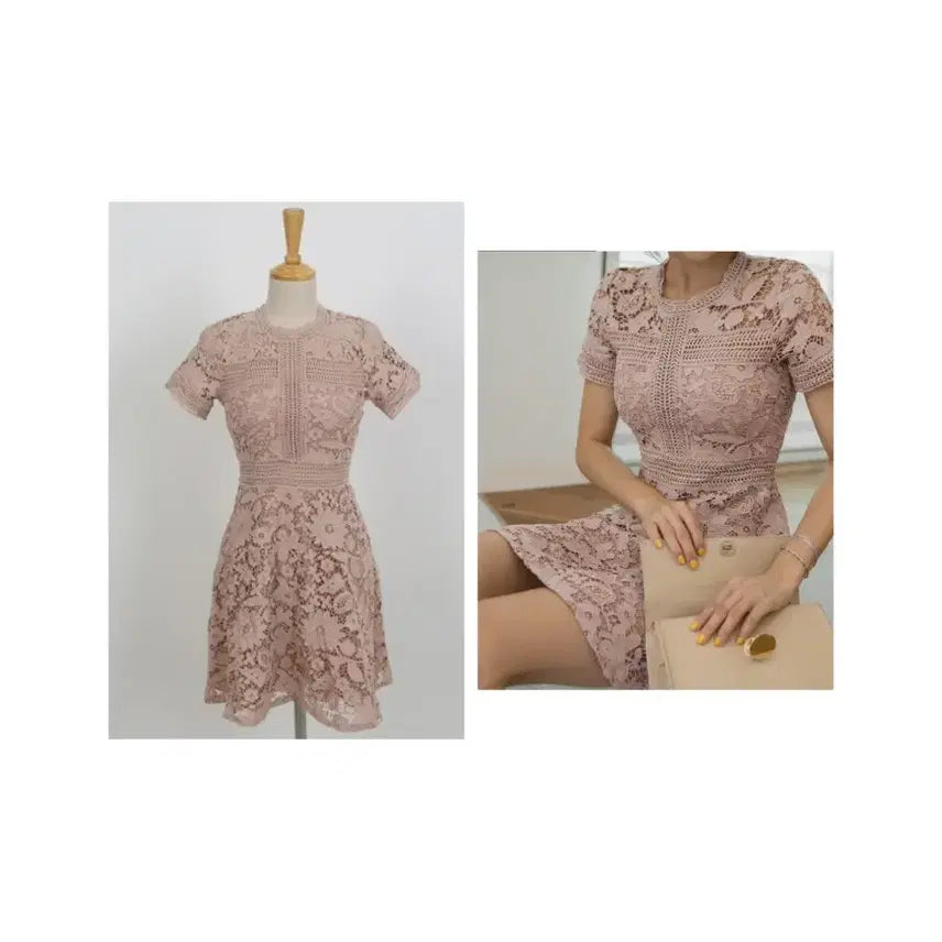 [BUNJANG] Lace See-Through Mini Dress Pink / 레이스 시스루 원피스
