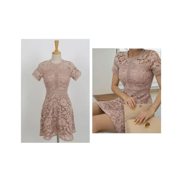 [BUNJANG] Lace See-Through Mini Dress Pink / 레이스 시스루 원피스