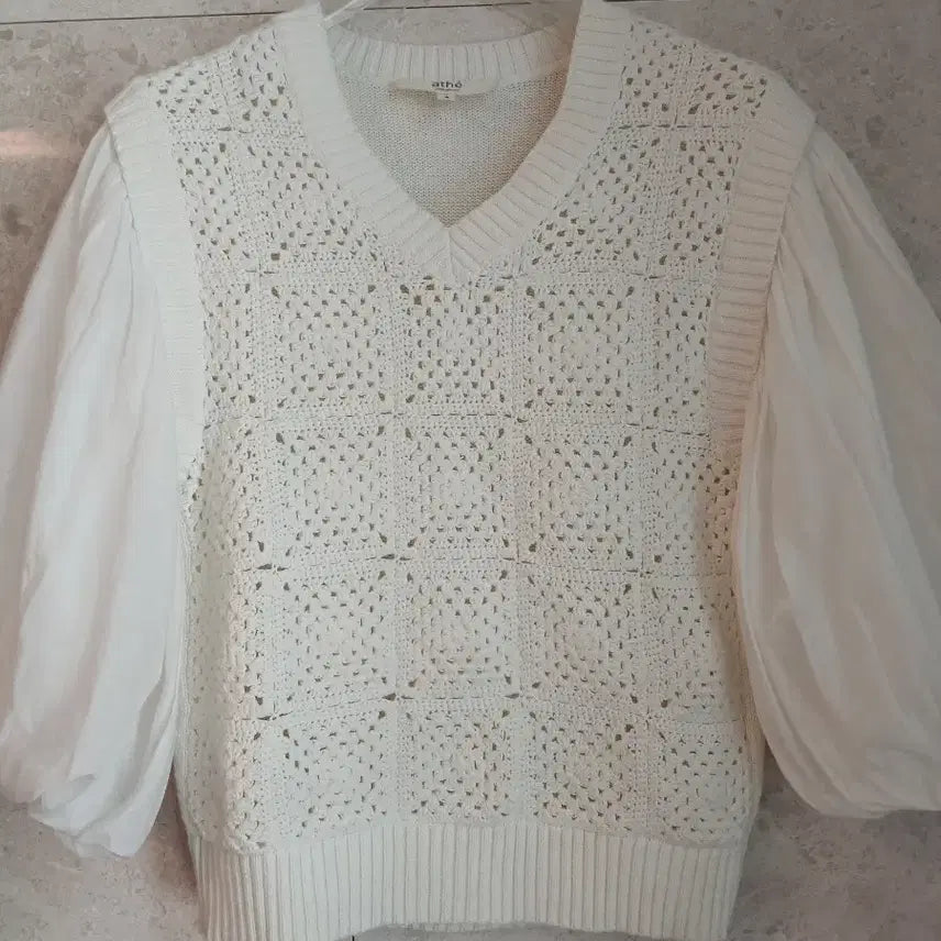 [BUNJANG] Vanessa Bruno Crochet Knit Blouse / 바네사부르노 소매퍼프 크로쉐니트 (오늘만최저가할인)
