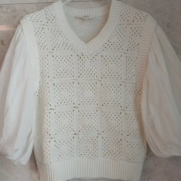 [BUNJANG] Vanessa Bruno Crochet Knit Blouse / 바네사부르노 소매퍼프 크로쉐니트 (오늘만최저가할인)