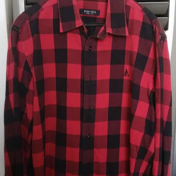 [BUNJANG] Beanpole Red Black Check Slim Fit Shirt (Size 100) / 빈폴 레드 블랙 체크 셔츠 슬림핏 100사이즈 도톰한소재