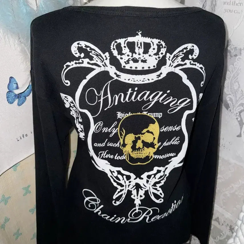 [BUNJANG] Black Punk Print Long Sleeve T-Shirt / 블랙 펑크 프린팅 롱슬리브 티셔츠