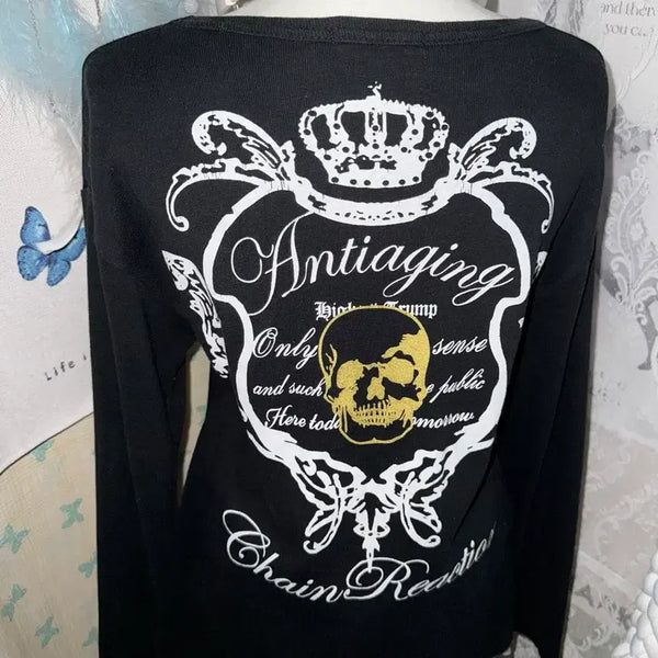 [BUNJANG] Black Punk Print Long Sleeve T-Shirt / 블랙 펑크 프린팅 롱슬리브 티셔츠