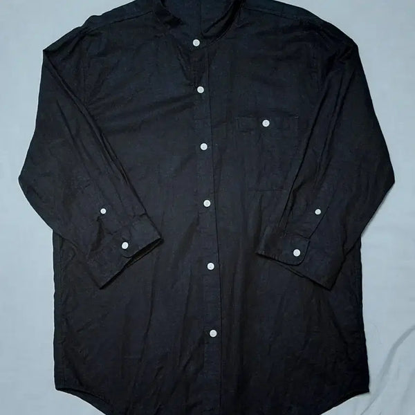 [BUNJANG] Oval Dice Linen-Cotton Band Collar 7-Sleeve Shirt / Oval Dice 린넨-코튼 차이나카라 7부소매 셔츠 (L)