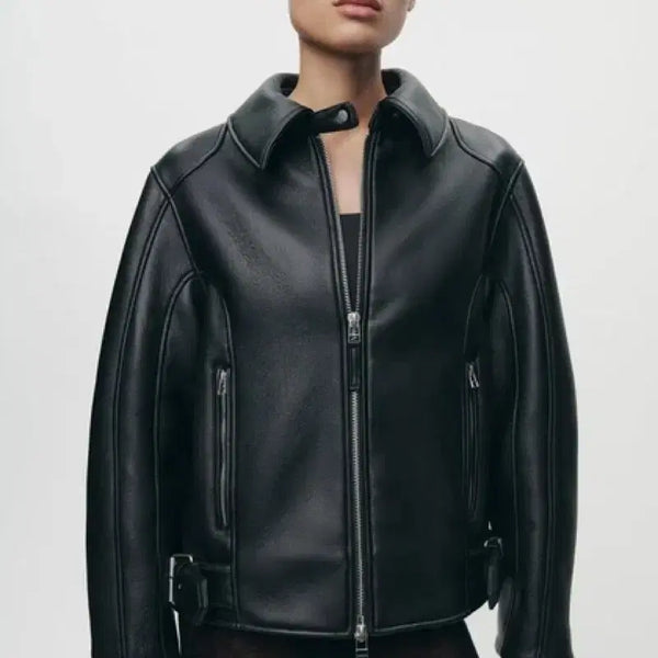 [BUNJANG] ZARA ZW Collection Faux Leather Jacket / L(KR 77) 자라 zw 컬렉션 페이크 레더자켓 가죽자켓 라이더자켓