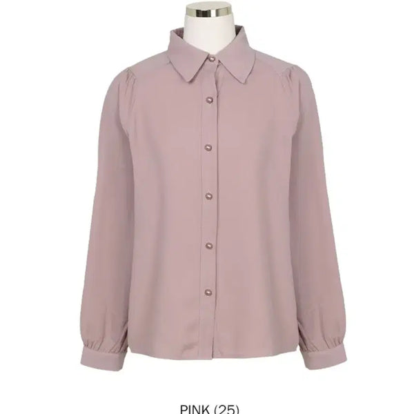 [BUNJANG] Clavis Pearl Button Collar Solid Blouse / 클라비스 진주단추 카라 솔리드 블라우스