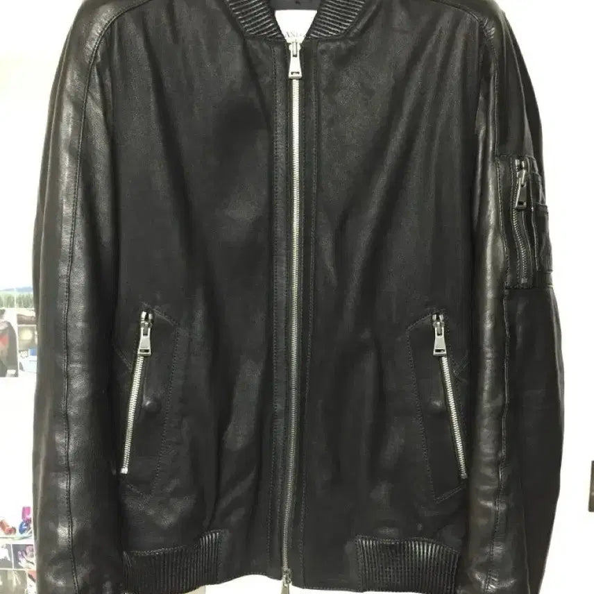[BUNJANG] Ziozia & Z Blue Genuine Leather MA-1 Blouson Jacket / 지오지아 앤드지 블루종 MA-1 가죽자켓(L 100) 새상품
