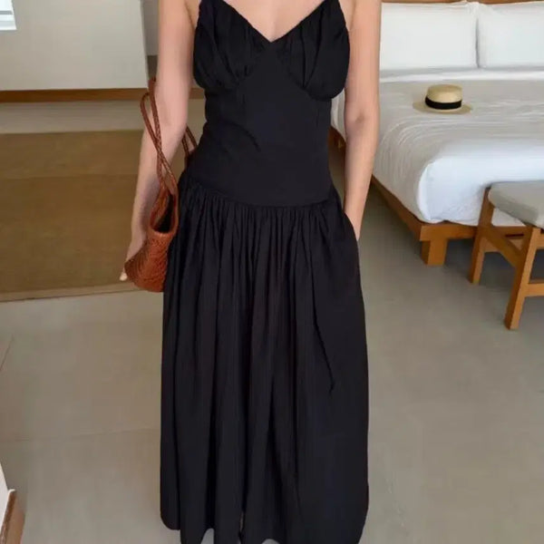 [BUNJANG] Black Shirring Long Dress / 블랙 셔링 롱 드레스