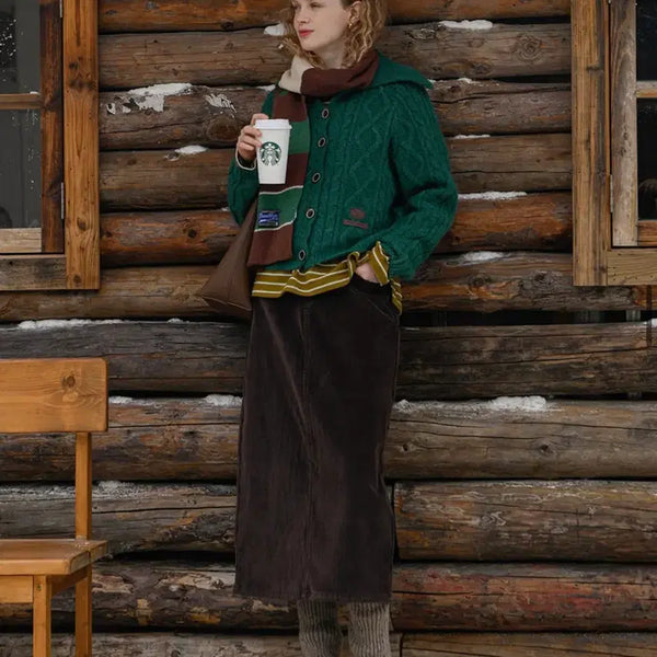[BUNJANG] Pigment Corduroy Long Skirt Brown / (피그먼트) 코듀로이 밴딩 롱스커트 브라운 55