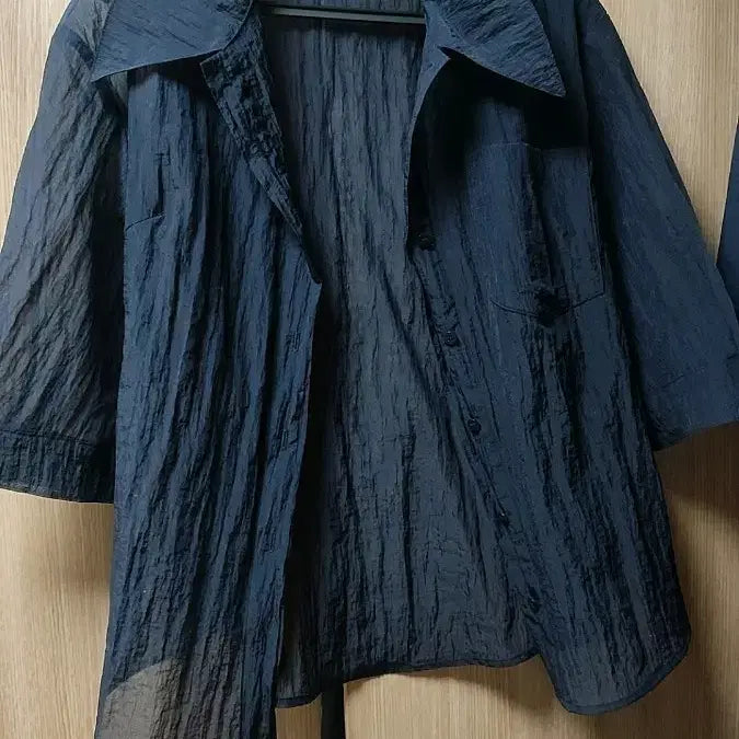 [BUNJANG] Black See-Through Short Sleeve Blouse Shirt / 최종가격내림)블랙 시스루 셔츠 반팔 블라우스 새제품