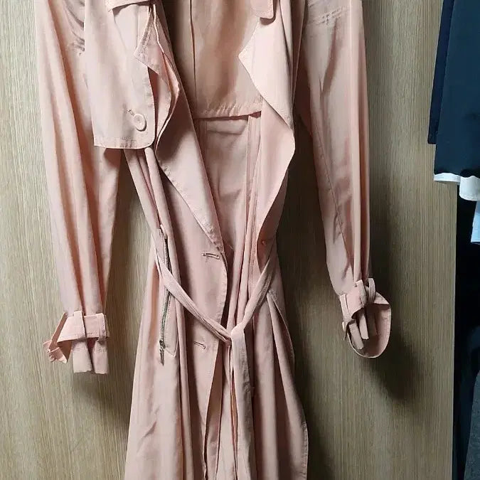 [BUNJANG] Pink Chiffon Trench Coat - Women's Long Coat / 최종가격내림)핑크 쉬폰 트렌치 코트 여성용 롱코트