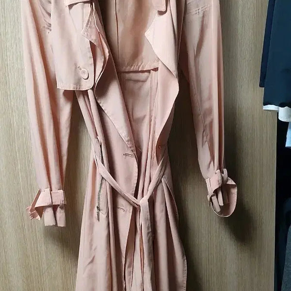 [BUNJANG] Pink Chiffon Trench Coat - Women's Long Coat / 최종가격내림)핑크 쉬폰 트렌치 코트 여성용 롱코트