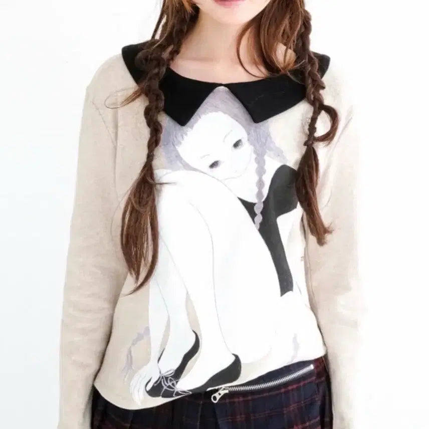 [BUNJANG] Shopfairy Girl Painting Collar Shirt / 샵페어리 걸카라 페인팅셔츠girl painting collar shirt