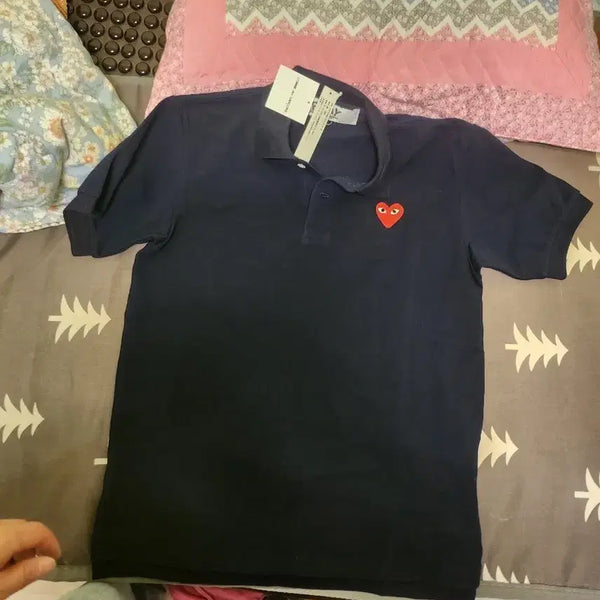 [BUNJANG] Comme des Garçons Navy Heart T-Shirt Polo / 꼼데가르송 네이비 하트 반팔 폴로티 새상품